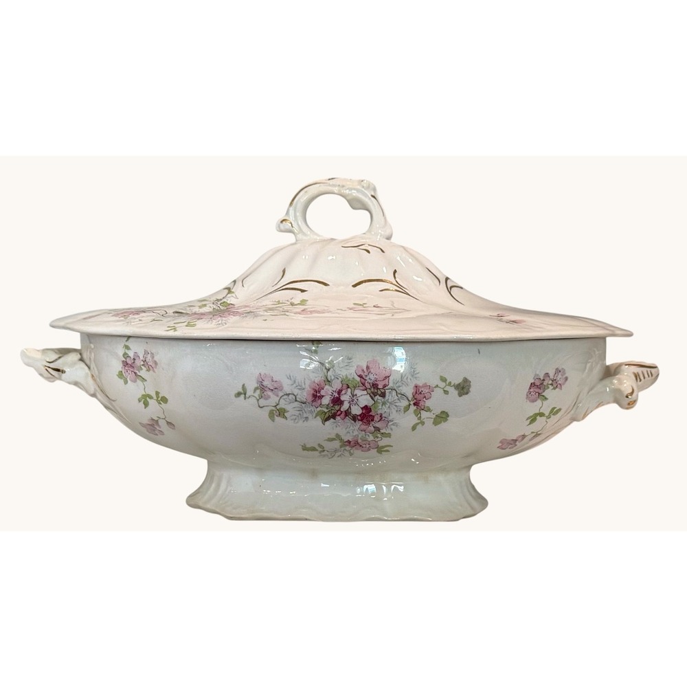 RARE SURVIVOR 1881-1888 J&E Mayer Antique Lidded Vegetable Tureen- Pristine Gilt